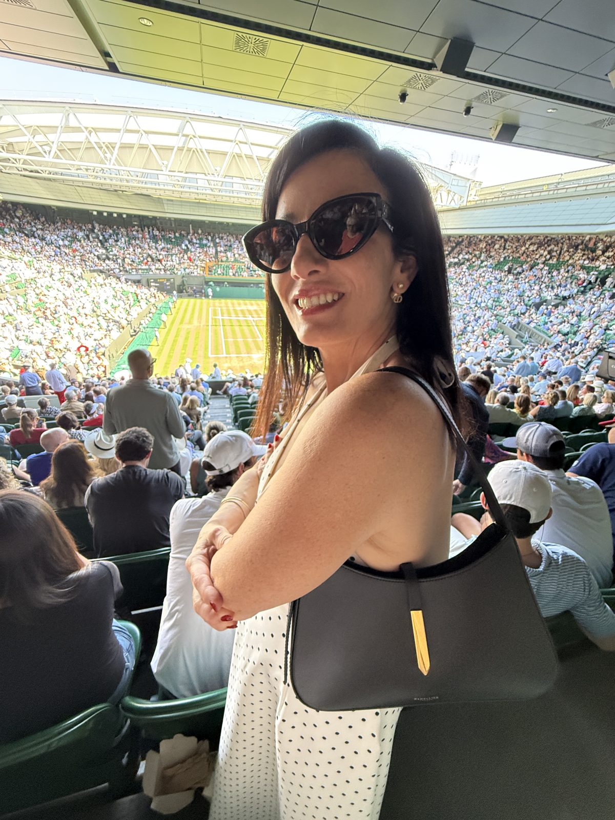 Denise Jonas in the stands at Centre Court, Wimbledon