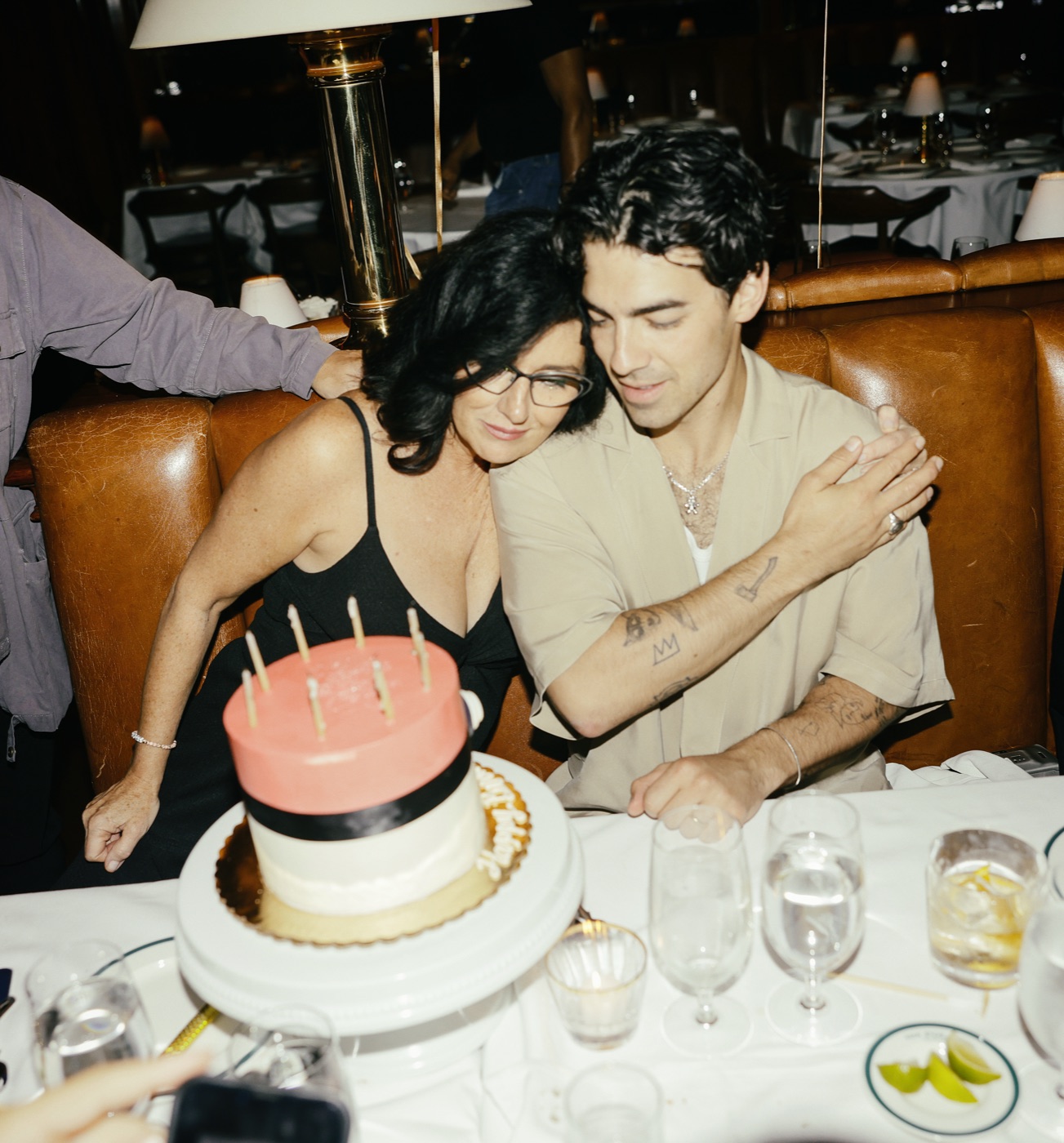 Denise Jonas with her son Joe at a birthday dinner